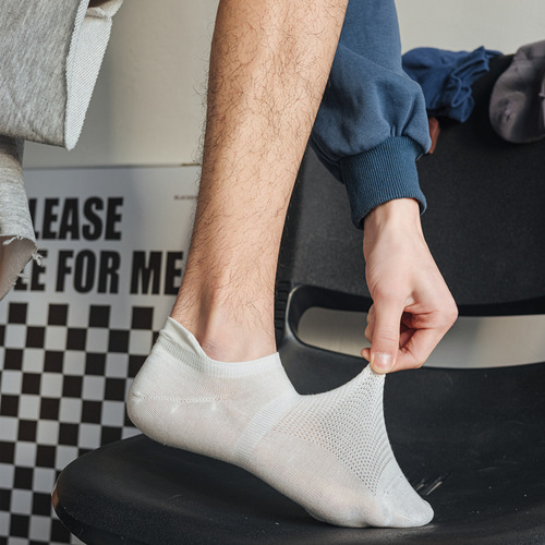  spring and summer new men's mesh big heel solid color men's cotton boat socks casual ear-lifting socks men's socks