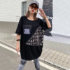 PS36532# 原宿风女装夏季新款欧货大版港风时尚个性拼接短袖T恤潮 服装批发女装直播货源