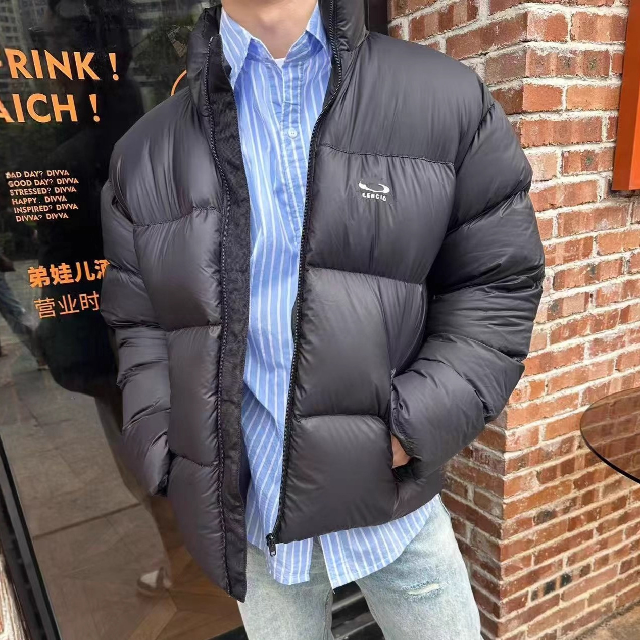 In-Stock Original Paris B Brand 2025 Winter New Micro-Label Embroidered Letter Stand Collar down Jacket for Men and Women