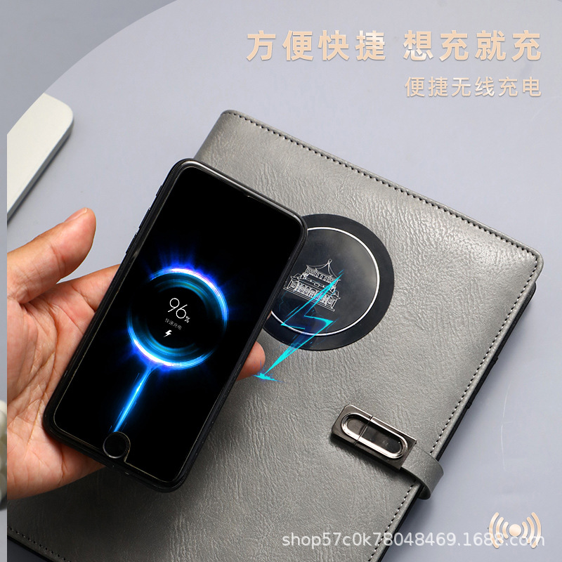 (2개) 무선 충전 USB 플래시 드라이브 노트북 다기능 사무실 선물 상자 모바일 전원 은행 루즈리프 6홀 노트패드 도매
