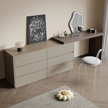 梳妆台卧室现代简约斗柜一体灰色梳妆柜小户型床尾柜可伸缩化妆桌