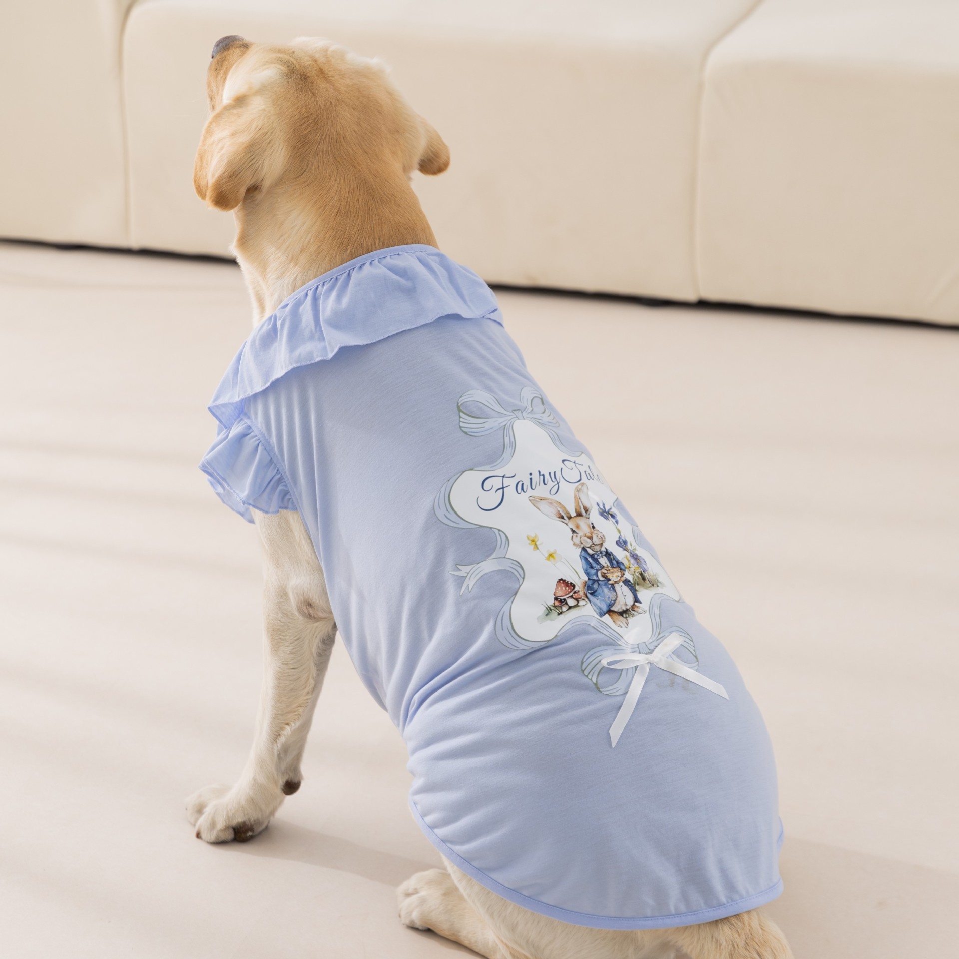 Primavera y verano perro golden retriever perro mediano y grande estampado de dibujos animados chaleco con cuello de encaje perro grande ropa fina de verano para mascotas