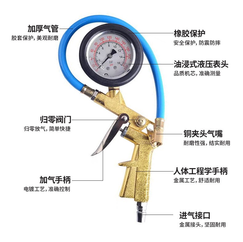 Car tire pressure gauge, motorcycle inflating gun, high-precision tire pressure gun, air pressure gauge, tire pressure detector, inflating gun