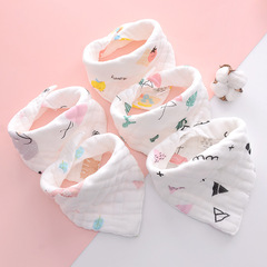 Infant and toddler triangle scarf, pure cotton printed triangle bib, non-fluorescent snap-button neck scarf, baby bib gauze saliva towel