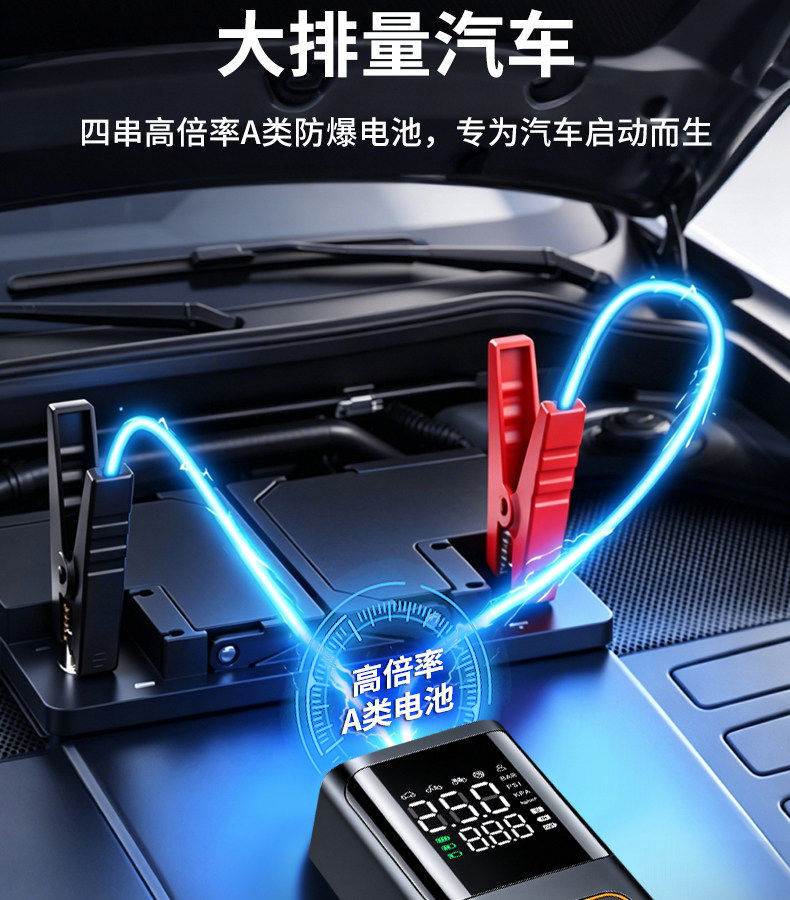 Emergency Starting Power Supply, Car-Mounted Air Pump, Smart Portable Bicycle Electric Tire Pump, Wireless Digital Display