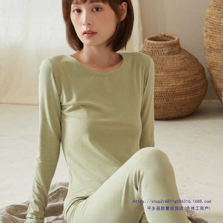 Autumn and Winter Women's Pure Cotton Thermal Underwear Set Solid Color Base Sweater Student Girl Thin Warm Underwear Autumn and Winter