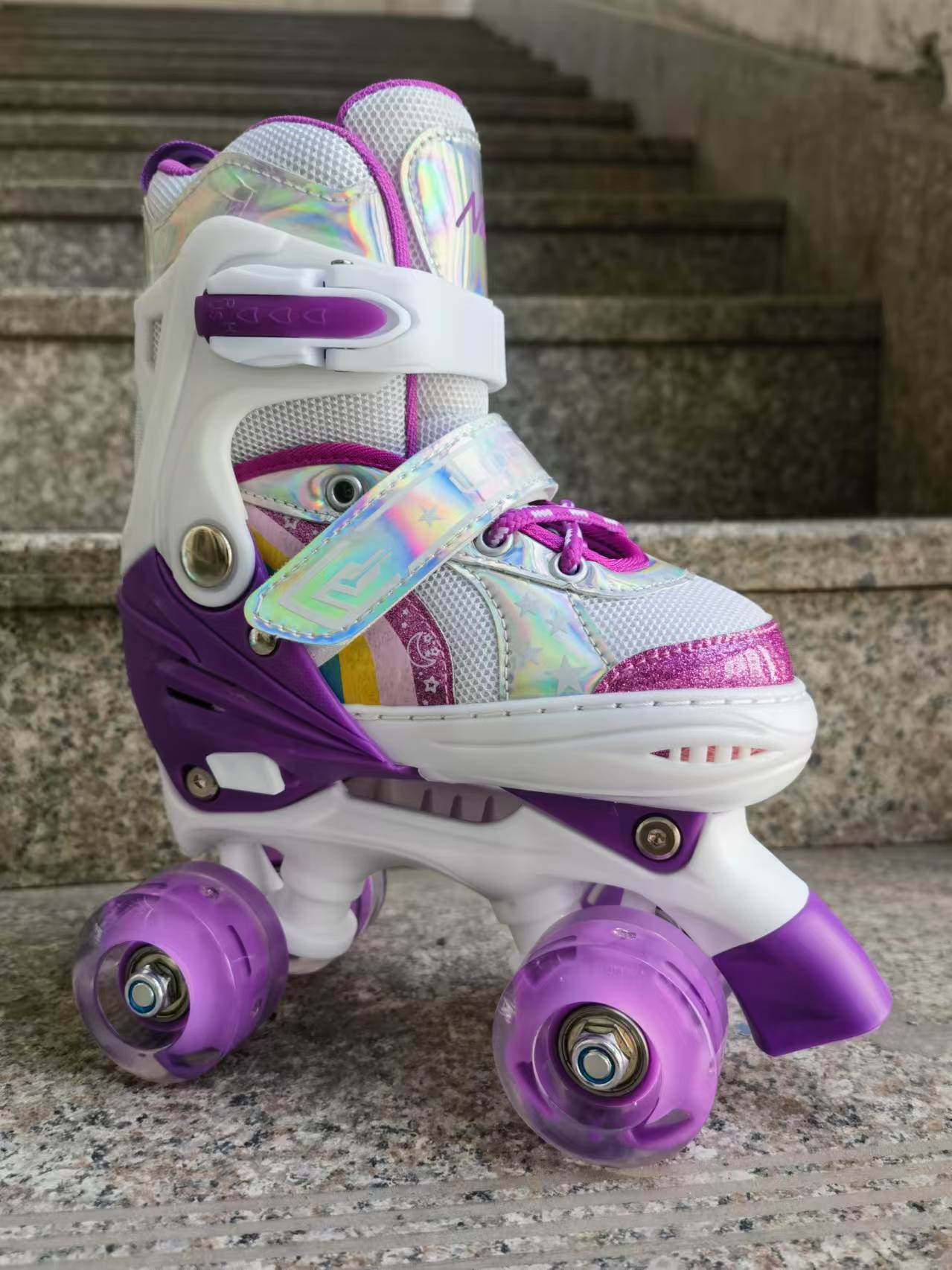 Verstellbare Doppelreihen-Rollschuhe, vierrädrige Inlineskates für Eisbahnen, für Jungen, Mädchen und Grundschüler_voghion.com
