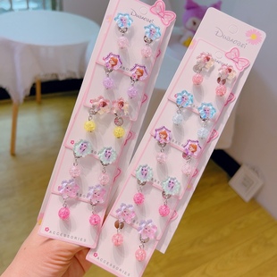 Children's ear clip cute ice princess cartoon hanging beads earrings jewelry girls baby earless anti-pain fake earrings