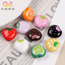 实色印花穿孔卡通草莓橙子猕猴桃串珠DIY水果手机链手串项链材料