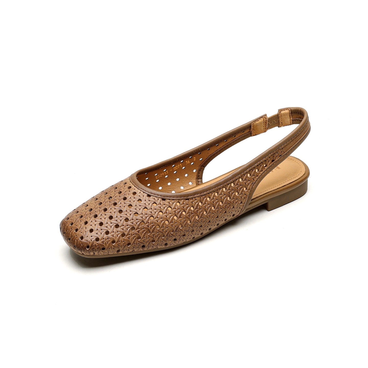 Sandal nữ đế bệt mũi bọc da bò, quai sau hở, phong cách vintage đan lỗ — đen chi tiết 29