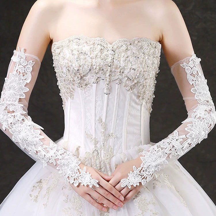 Свадебные перчатки женские новые кружева плюс длинная невеста свадебное платье ручная пряжа летом полые ручные рукава оптом