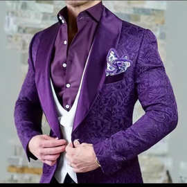 新款男士三件套套装西服翻领拼色印花西服宴会聚会非洲跨境西装