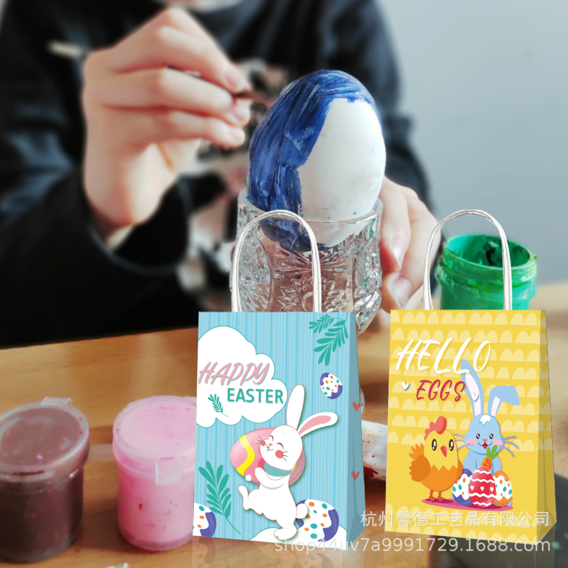 BD071亚马逊 复活节快乐兔子鸡蛋母鸡 派对伴手礼品牛皮纸手提袋