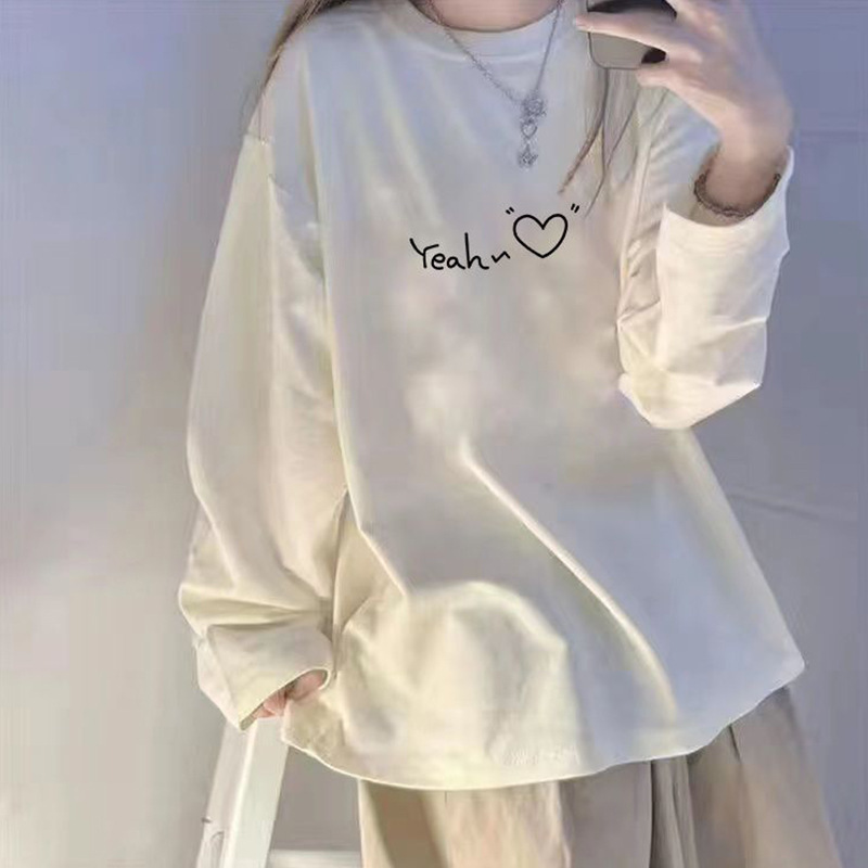 Autumn 2024 new long-sleeved T-shirt women's loose white base shirt student Korean style loose inner round neck top
