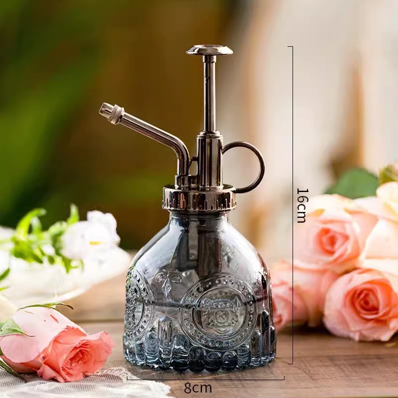 Regadera de vidrio retro para jardinería, botella pulverizadora doméstica, pulverizador de presión pequeño para regar flores y jarrones.