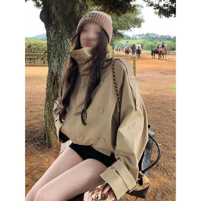 British-style elegant stand-collar trench coat for women, new Korean-style khaki loose-fitting versatile trench coat for autumn 2026 British-style elegant stand-collar trench coat for women, new Korean-style khaki loose-fitting versatile trench coat for autumn 2026