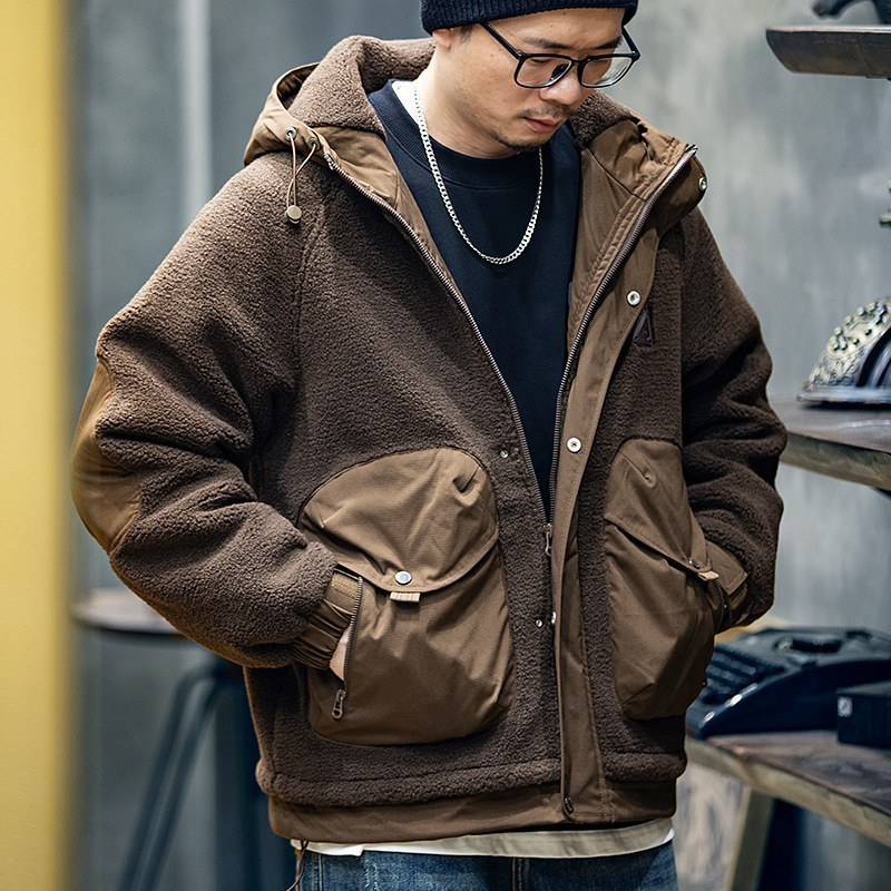 Abrigo con capucha de lana de cordero de invierno de los hombres de la marca de moda suelta abrigo de algodón cálido acolchado de los hombres de moda americana casual abrigo de algodón acolchado de los hombres