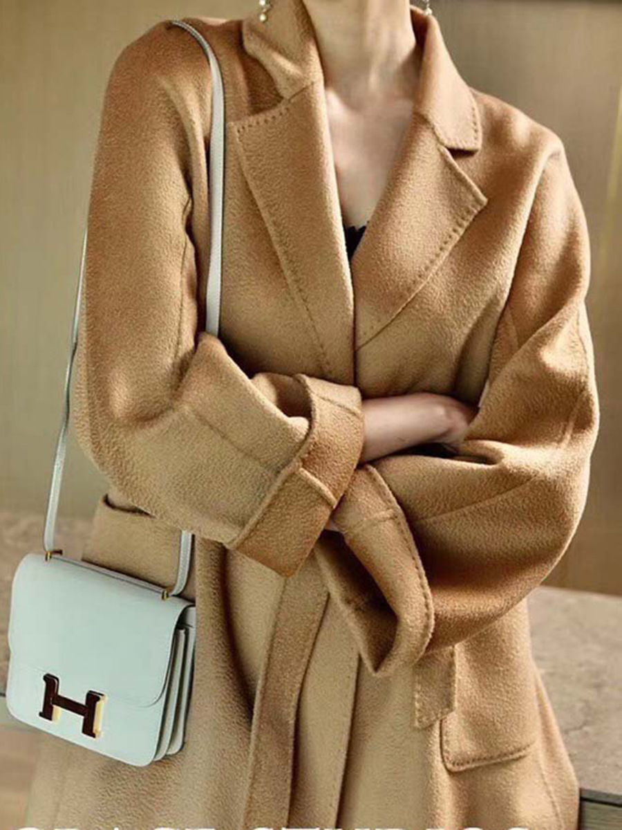 人気の 2025 ウォーターリップル両面カシミヤコート女性のためのエクストラロングヨーロッパとアメリカのバスローブスタイルの秋と冬のコート女性のための