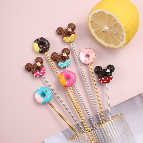 Stainless steel adorable Mickey mouse bar cocktail stirrer creative cartoon long handle coffee stirrer