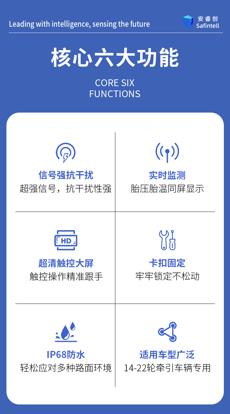 Anruichuang Truck Trailer Tire Pressure Monitor with Internal and External High-Precision Large Screen, 2026 New Model, Dedicated for 14 to 22 Wheels