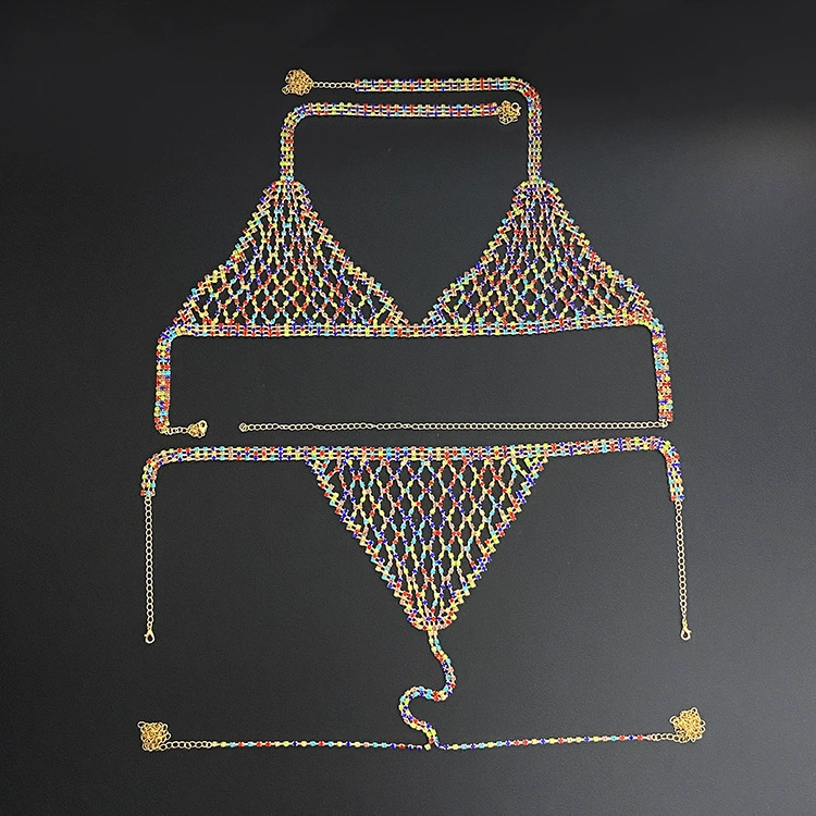 2024 Трансграничная европейская и американская сетка сексуальная цепочка бикини женская чистая желажда ветреная бриллиантовая цепочка трусики с бриллиантами 2 комплекта
