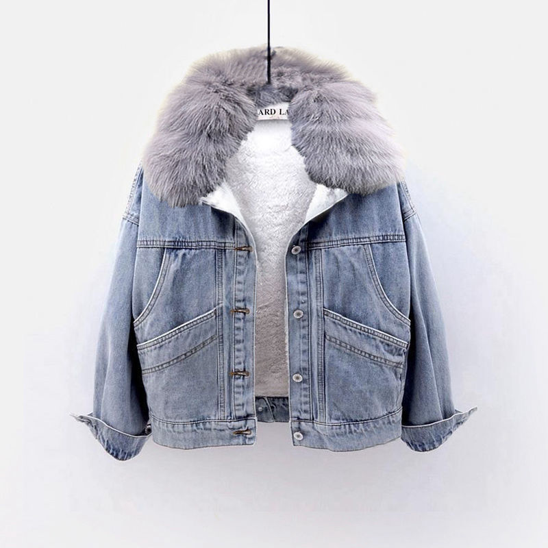 Women's Thick Fleece Lined Denim Jacket 2024 New Autumn/Winter Casual Oversized Korean Style Trendy Fashion Outerwear