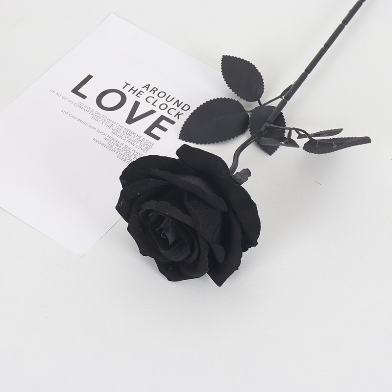 Rosa de simulación negra Rosa Halloween Festival de fantasmas Horror Estilo gótico Serie oscura Decoración Flor falsa