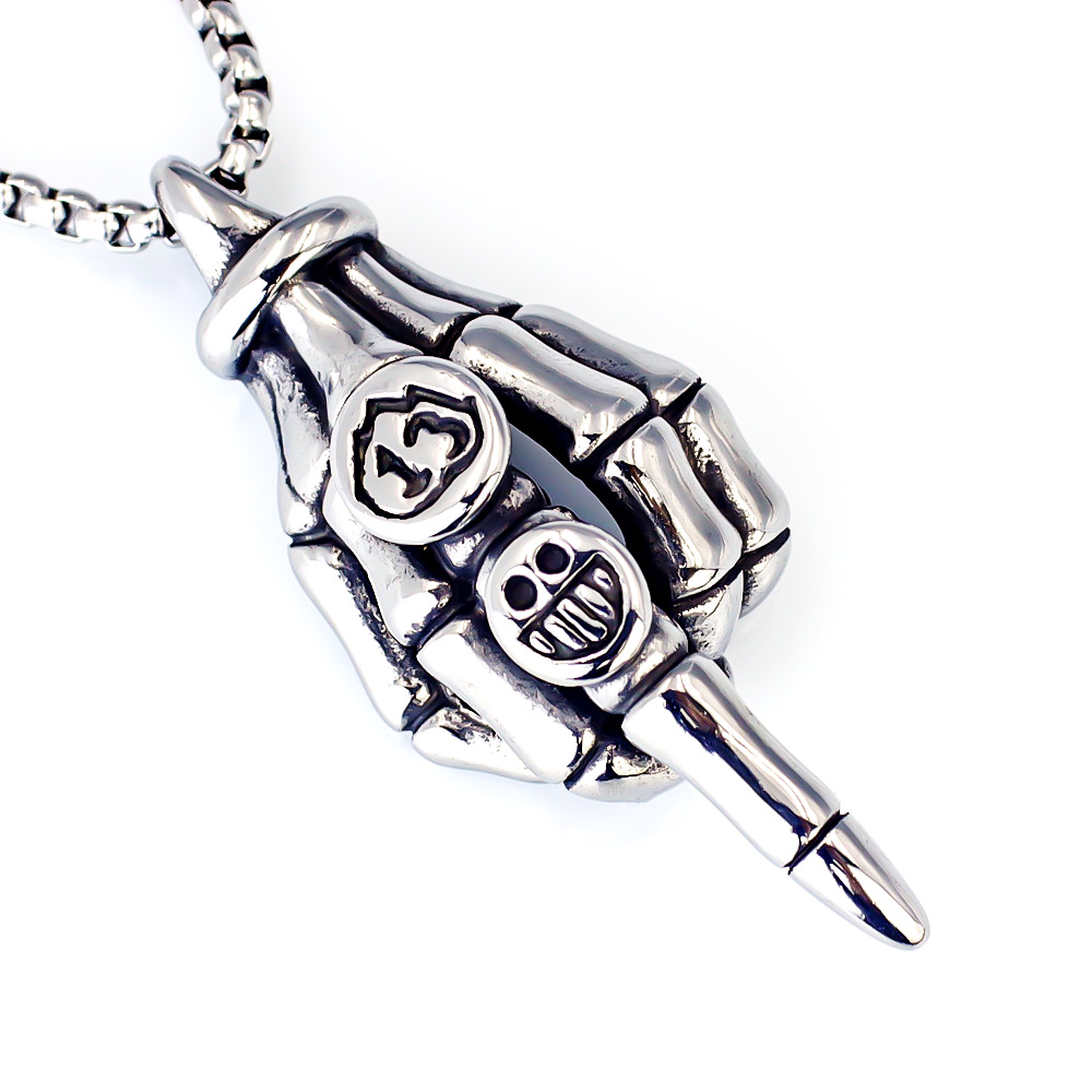 Stainless Steel Pendant Necklace Skull Gesture Titanium Jewellery_voghion.com