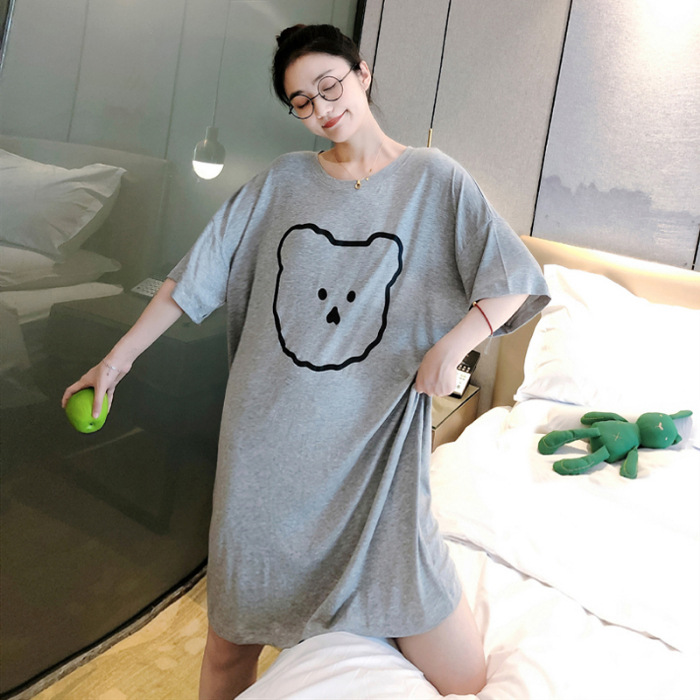 Japón coreano en línea ins oso delgado pijama de manga corta mujer verano suelto pijama larga ropa para el hogar