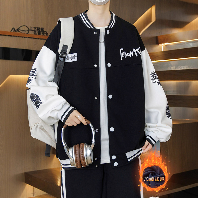 Teenagers' Autumn and Winter Baseball Jackets for Boys, Junior and High School Students, Velvet and Thickeneded, Big Children's Men's Jackets and Tops Teenagers' Autumn and Winter Baseball Jackets for Boys, Junior and High School Students, Velvet and Thickeneded, Big Children's Men's Jackets and Tops