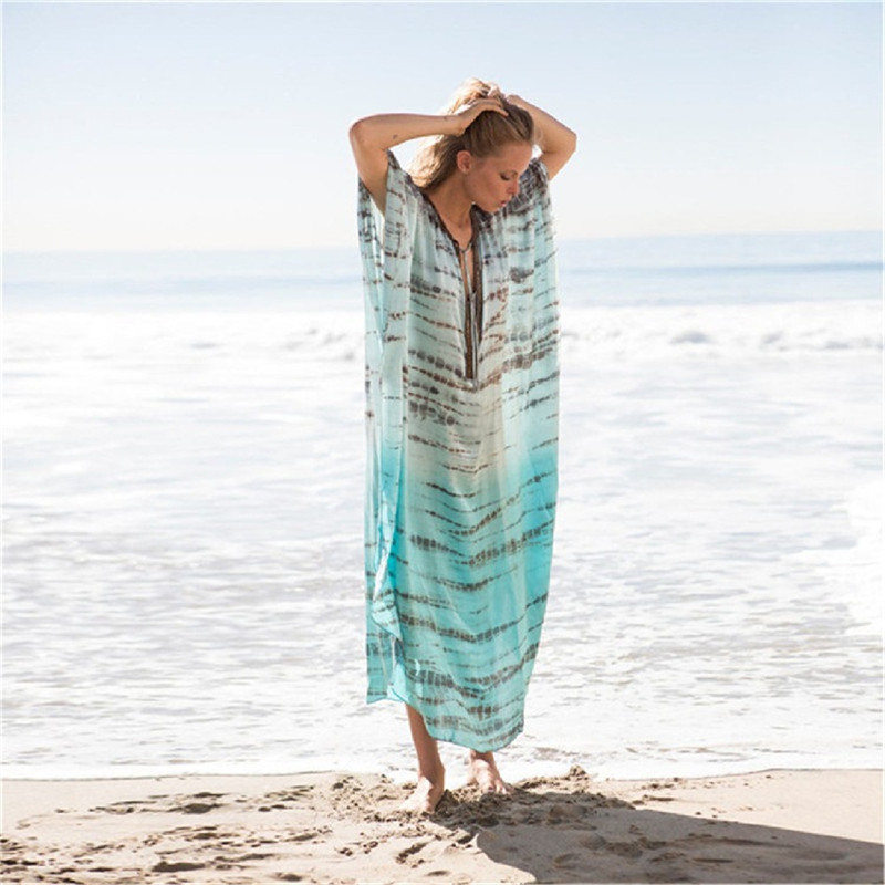 New Chiffon Printed Beach Blouse Sexy Deep V-neck Robe Bikini Blouse