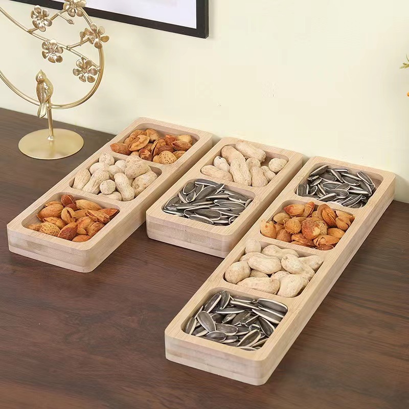 茶点盘干果盘实木客厅分格托盘多用途餐厅糖果奶糖零食木质托盘