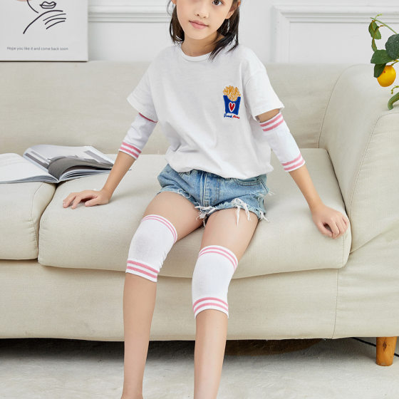 Summer New Children's Dance Knee Pad Elbow Pad Set Striped Sports Roller Skating Baby Kneeling Crawling Treasure Room Warm