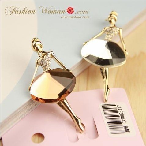F004 Japanese and Korean hot selling jewelry wholesale beautiful princess ballerina girl temperament big gemstone brooch pin