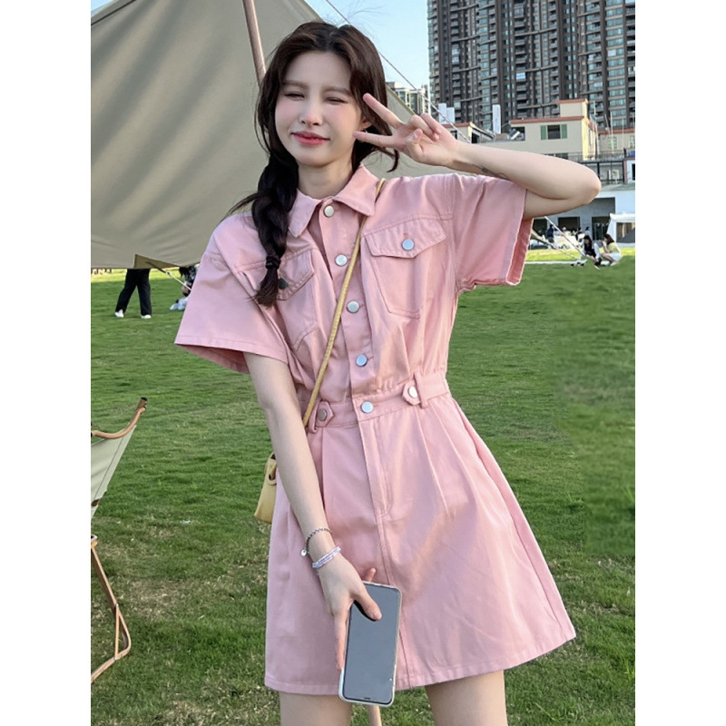 Denim dress Women's Summer 2025 New French Style Retro Casual Tight Waist Slimming Elegant A- line Skirt