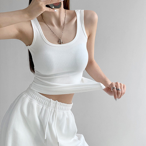 High elastic cotton U-neck tight sexy sports bottoming vest for women summer outer wear hot girl slim sleeveless suspender top