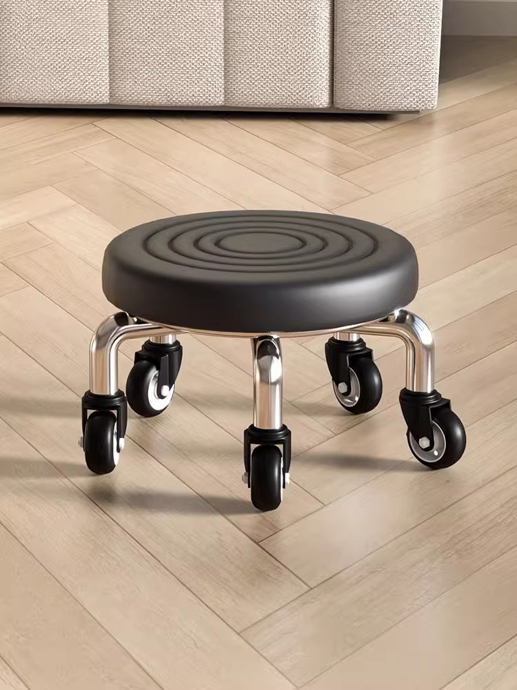 Swivel Small Stool for Manicure and Seam Work, Small Bench, Household Caster Low Stool, Chair for Children Learning to Walk