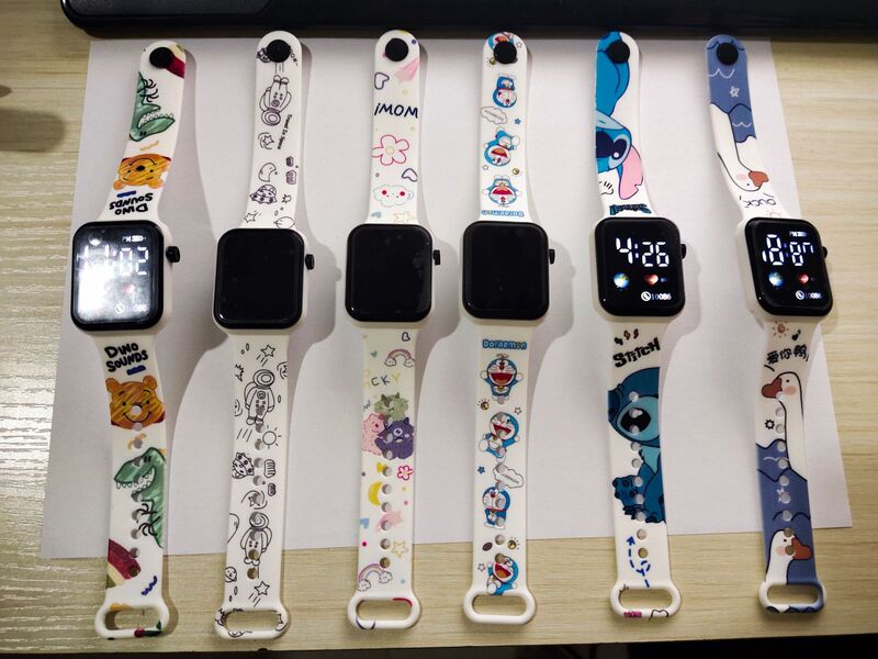 New [Earth] cartoon printed button LED watch fashion personality square children student electronic watch