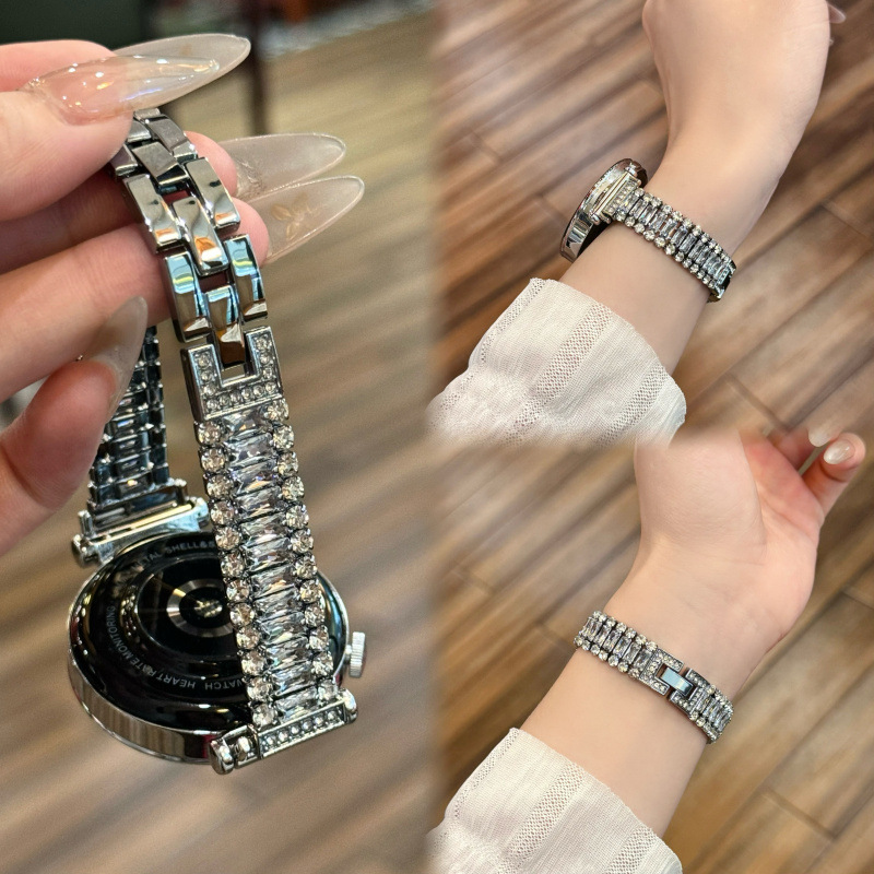 Suitable for Apple Watch S11 Strap Classy Metal Three-Row Flash Diamond Iwatchs10 Women's Classy Thin Bracelet