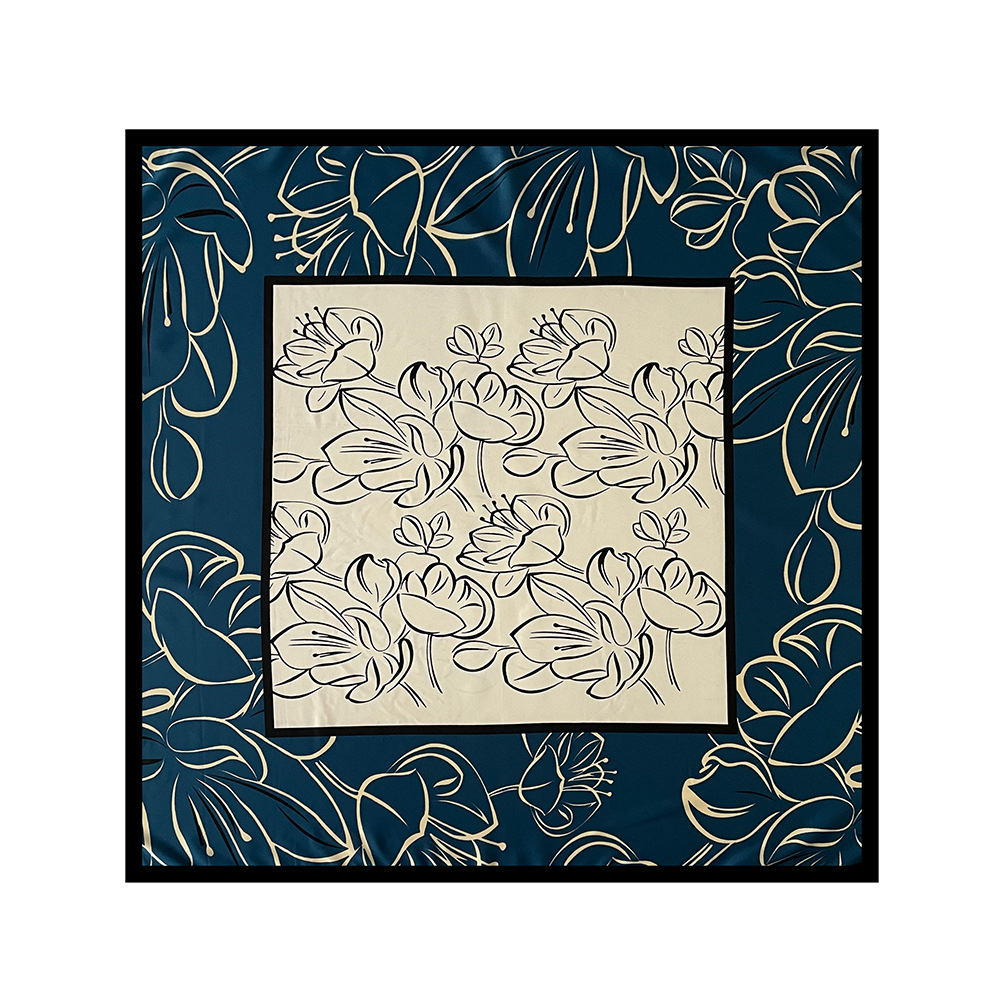 Lenço quadrado de cetim para mulher xale estampado seda_voghion.com