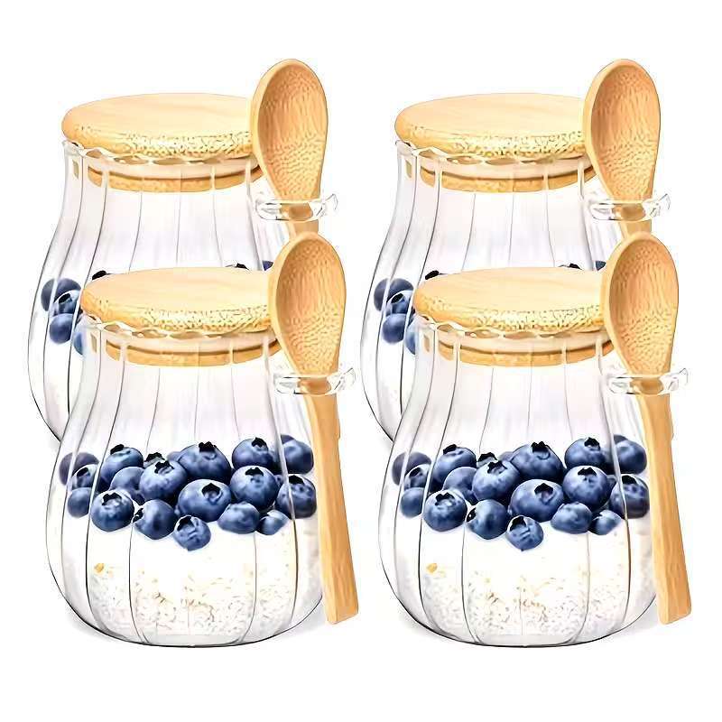 alto borosilicato de vidrio cuchara de madera tanque de almacenamiento condimento de vidrio redondo caramelo transparente almacenamiento de alimentos tanque de sellado al por mayor image 4