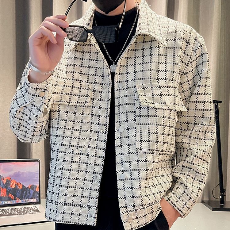 Мужская куртка в клетку, осенняя, стильная и модная, повседневная и расслабленная, в крутом французском стиле, с лацканами, зимняя куртка.
