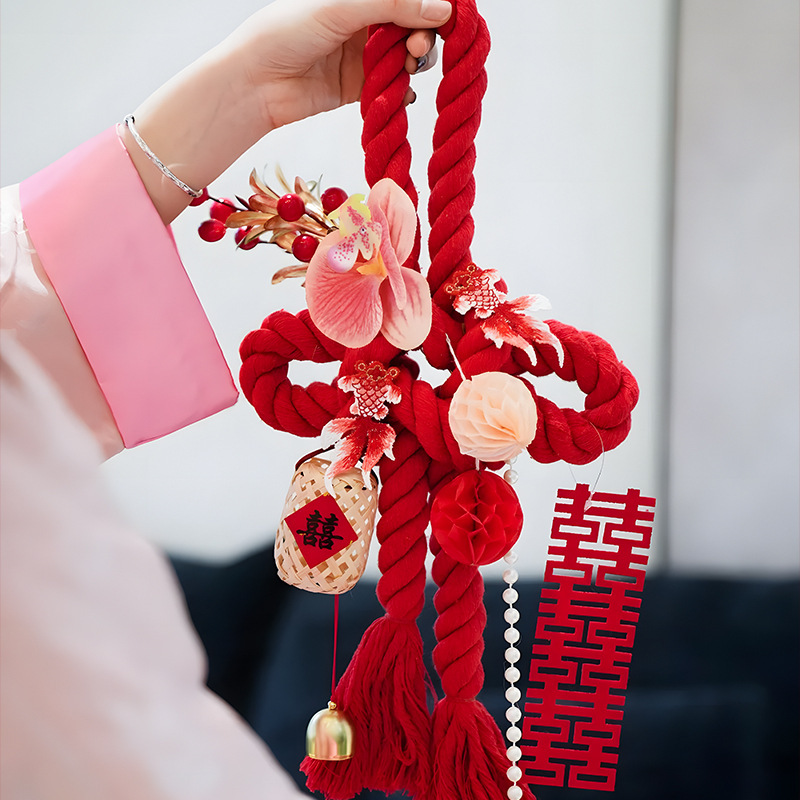 Wedding Room Decoration Ten Thousand Character Knot Hanging Decoration Wedding Supplies Door Handle Wedding Bedroom Dress-up Living Room New House Layout Happy Character