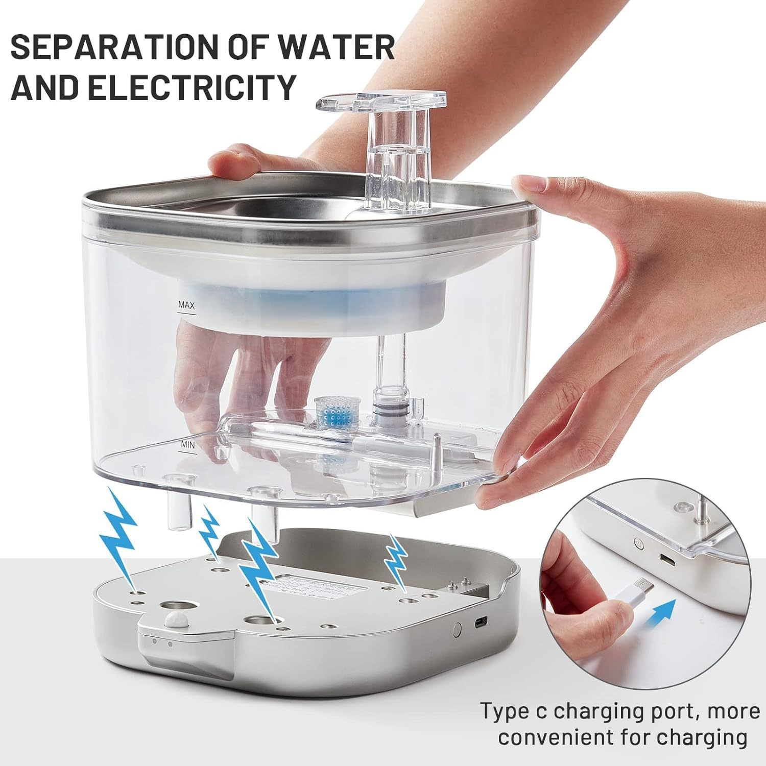 Bebedor de agua de gato de inducción inteligente, bebedor de agua de mascota de carga inalámbrica, filtro de circulación automática, productos de mascota al por mayor image 4