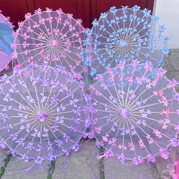 Antique Flower Umbrella Shiny Fabric Transparent Silk Silk Umbrella Dancing Umbrella Craft Performance Lighting Props