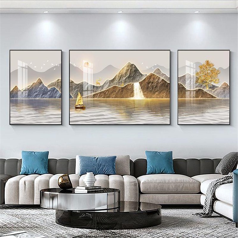 ソファ高級トリプティク雰囲気装飾絵画モダンなリビングルームの新しい背景壁シンプルな吊り絵画ライト高級意味良い|undefined