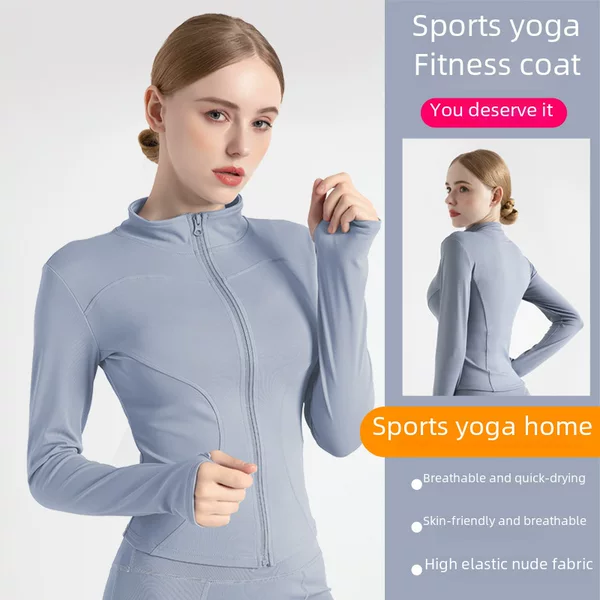 Juyitang Slim-Fit Long-Sleeve Yoga Jacket for Women, Suitable for Running, Fitness, and Sports