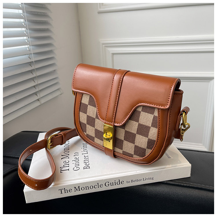 Sense Small Bag for Women 2021 New Trendy Fall Winter Fashion Ins Niche Texture Chessboard Plaid Crossbody Saddle Bagpicture6