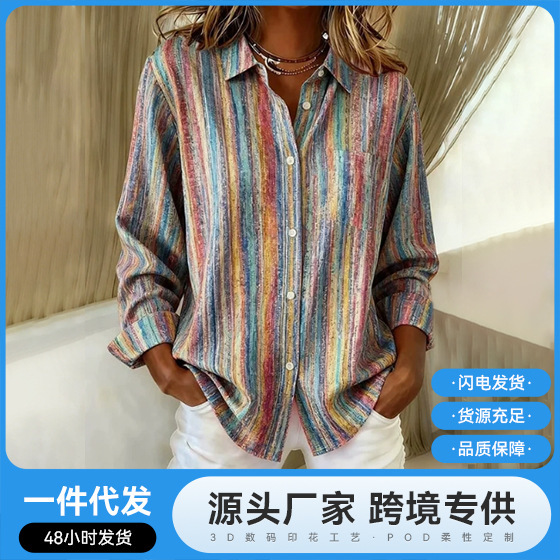 2026 New Cross-Border Amazon European and American Style Plaid Loose Retro Long-Sleeve Shirt Christmas Hot-Selling 3D Shirt Customization