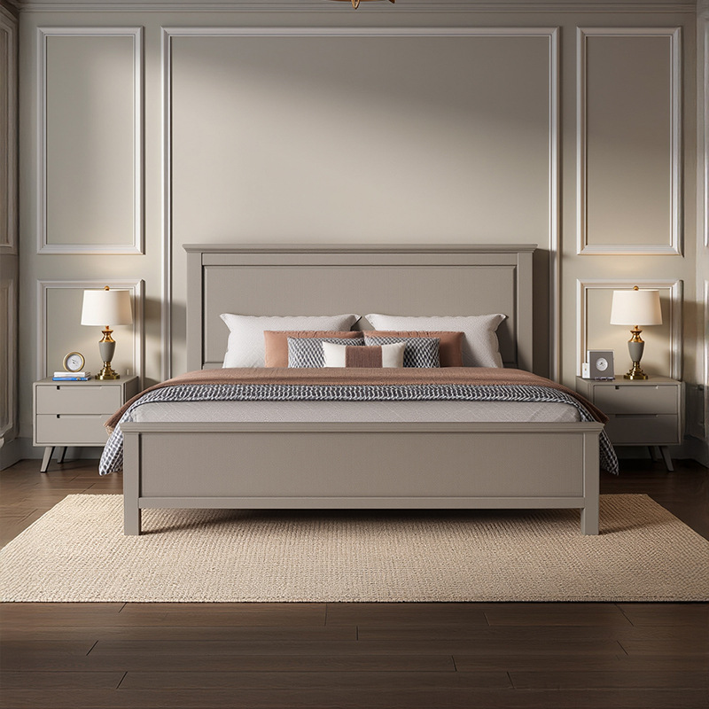 American-Style Gray Solid Wood Bed Modern Simple 1.8m Double Bed 1.5 Princess Master Bedroom Bed High Box Storage Large Bed